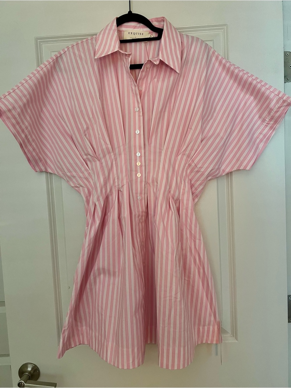 NWT EXQUISÉ Pink & White Striped Mini Shirt Dress